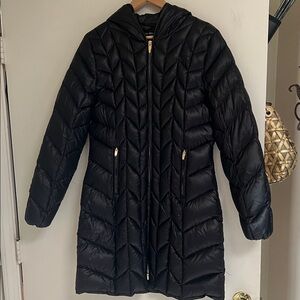 Via Spiga Black Quilted Down Fill  Trench Puffer Coat L